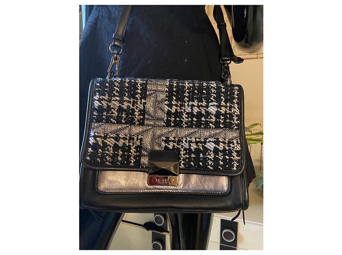 Borsa a tracolla Karl Lagerfeld in pelle nera e tweed Nero Grigio - vista 2