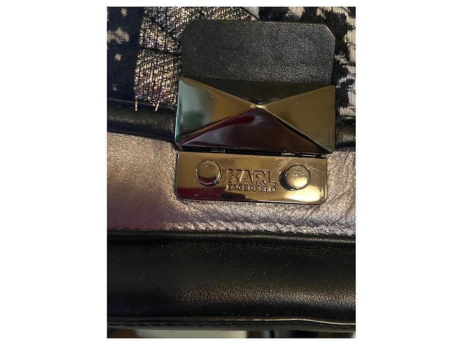 Borsa a tracolla Karl Lagerfeld in pelle nera e tweed Nero Grigio - vista 3