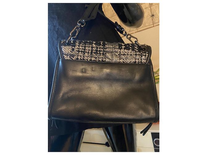 Borsa a tracolla Karl Lagerfeld in pelle nera e tweed Nero Grigio - vista 4