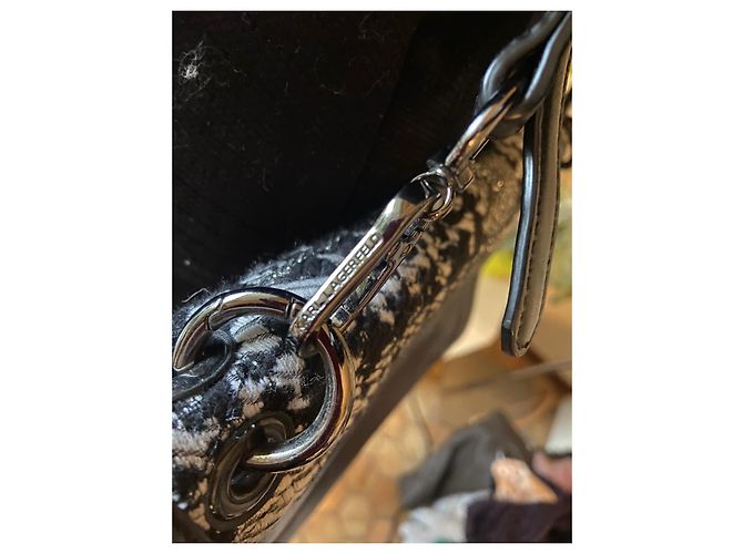 Borsa a tracolla Karl Lagerfeld in pelle nera e tweed Nero Grigio - vista 8