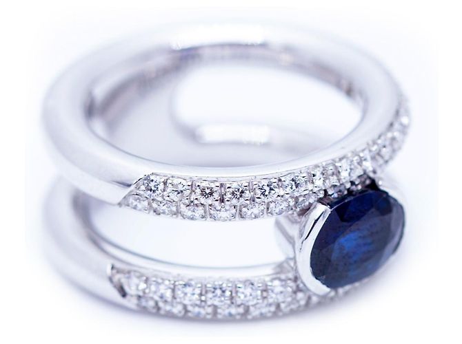 Autre Marque Diamant- und Saphirring Weiß - Ansicht 2