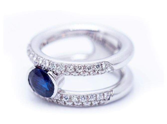Autre Marque Diamant- und Saphirring Weiß - Ansicht 4