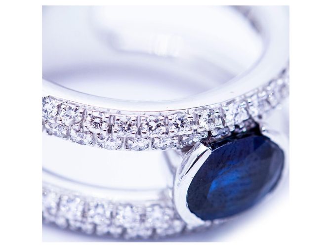 Autre Marque Diamant- und Saphirring Weiß - Ansicht 6