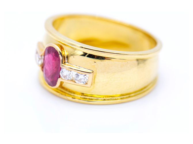 Autre Marque Goldring mit Rubin in ovaler Größe Golden - Ansicht 3