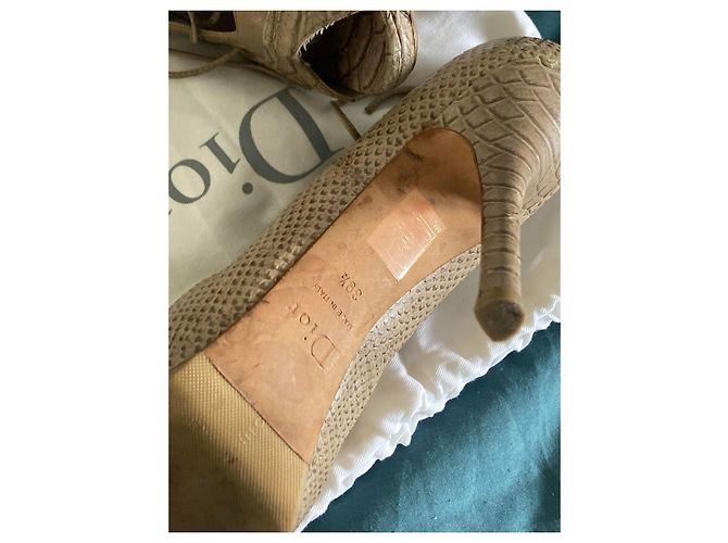 Dior Sandaletten mit Absatz aus Leder und Python Beige - Ansicht 3