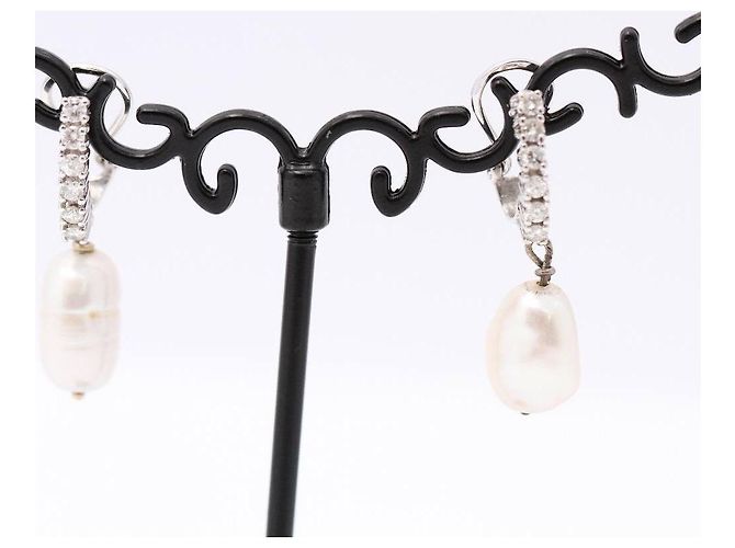Autre Marque Ohrringe mit Barockperle und Diamanten Weiß - Ansicht 3