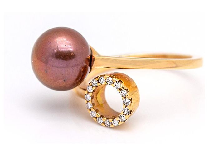 Autre Marque Ring mit Diamanten und Perlen. Golden - Ansicht 2