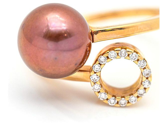 Autre Marque Ring mit Diamanten und Perlen. Golden - Ansicht 4