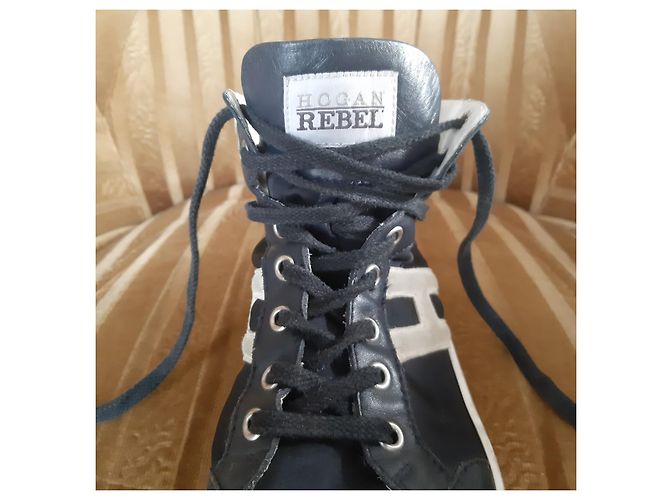 Sneakers Alte Hogan Blu Scuro Pelle d'Agnello - vista 4