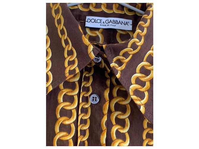 Camicetta Dolce & Gabbana con Stampa a Catena Cotone Marrone - vista 2