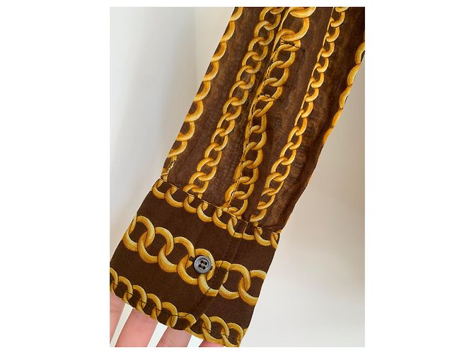 Camicetta Dolce & Gabbana con Stampa a Catena Cotone Marrone - vista 5