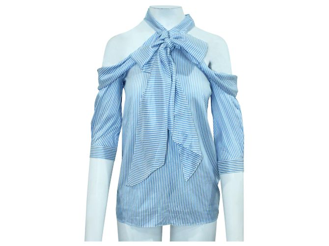 Erdem Camisa de hombros abiertos a rayas azules - vista 2