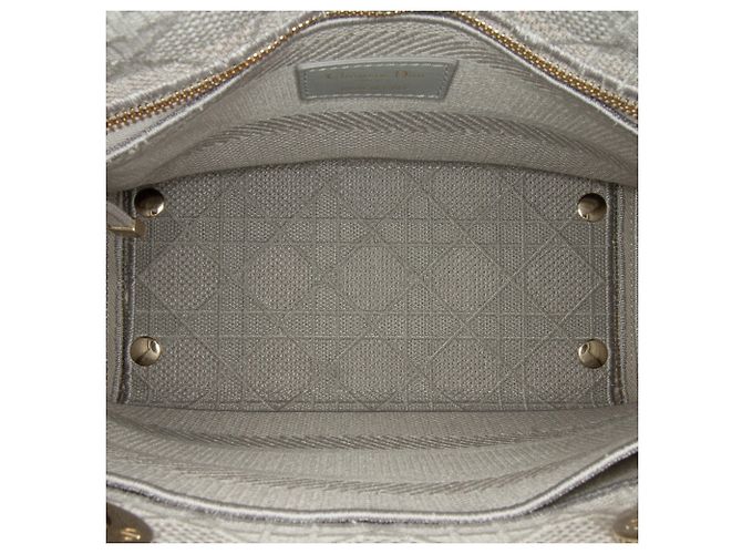 Dior Gray Medium Embroidered Canvas Cannage Lady D Lite - vista 6