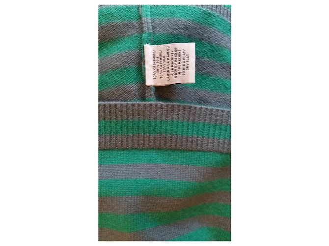 Camisola Eric Bompard Listrada Verde e Cinza de Cachemir e Seda L Multicor - vista 5