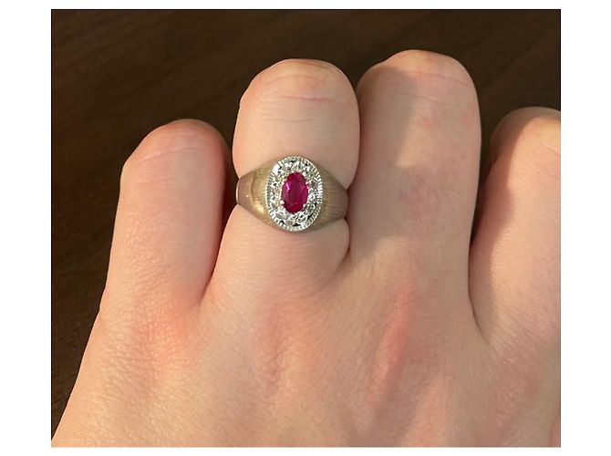 Autre Marque Vecchio anello in oro bianco con rubino sintetico e zirconi Argento Rosa - vista 5