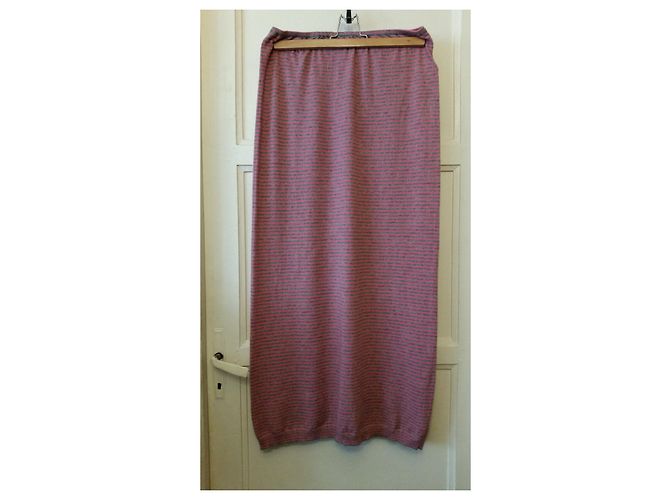 Falda Eric Bompard de rayas de cachemir rosa y gris L - vista 2