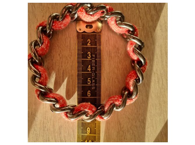 Bracciale rigido CHANEL in metallo con logo CC in tessuto arancione Argento - vista 4