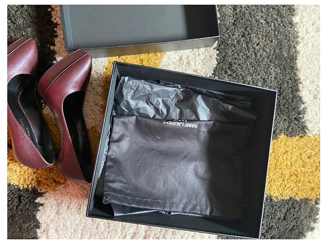 Décolleté Yves Saint Laurent Janis Pelle Rosso Scuro Bordò - vista 5
