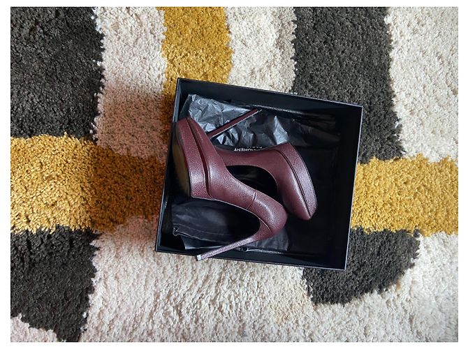Décolleté Yves Saint Laurent Janis Pelle Rosso Scuro Bordò - vista 8