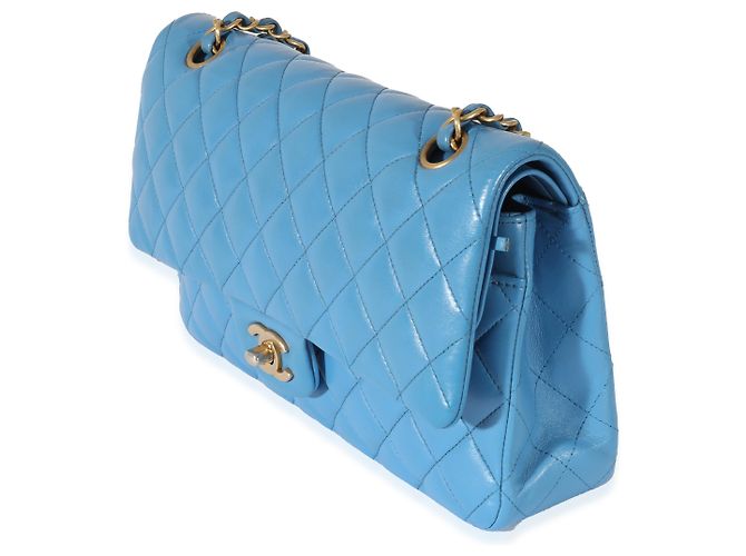 Timeless Chanel Lambskin Blue Quilted Medium gefütterte Klappentasche Blau - Ansicht 3