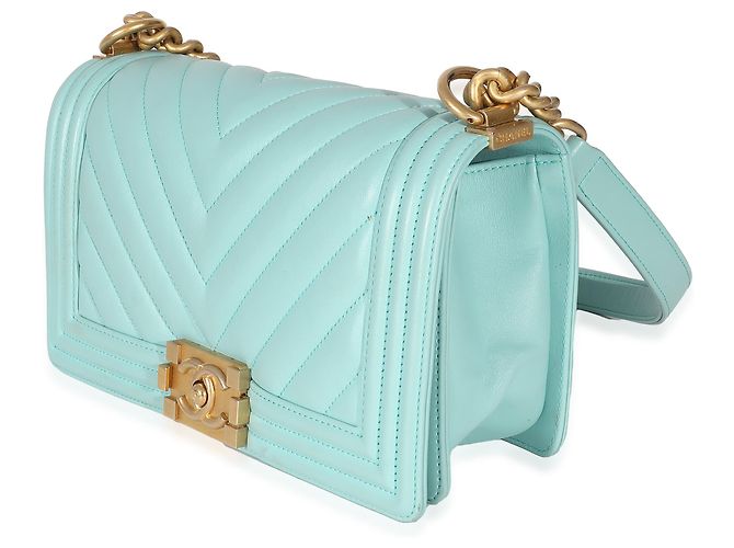 Chanel Light Blue Chevron Lambskin Medium Boy Bag - view 3