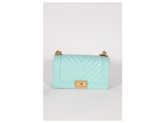 Chanel Light Blue Chevron Lambskin Medium Boy Bag - view 6