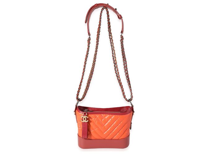 Chanel laranja e vermelho couro de bezerro envelhecido Chevron acolchoado pequeno Gabrielle Hobo - vista 2