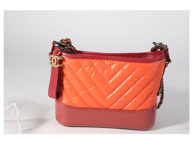Chanel laranja e vermelho couro de bezerro envelhecido Chevron acolchoado pequeno Gabrielle Hobo - vista 8