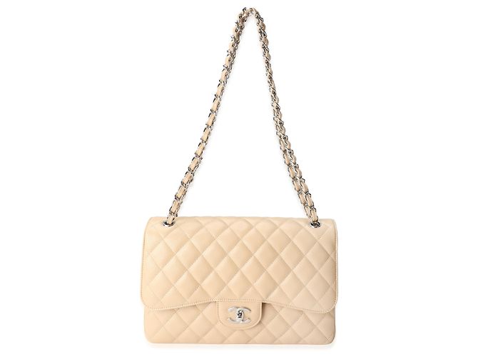 Timeless Bolsa Chanel Bege Acolchoada Caviar Jumbo Classic forrada com aba Marrom - vista 2