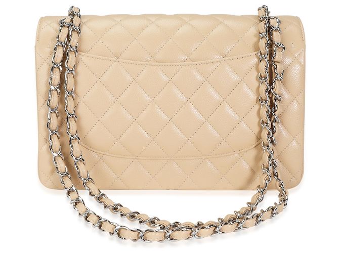Timeless Bolsa Chanel Bege Acolchoada Caviar Jumbo Classic forrada com aba Marrom - vista 4
