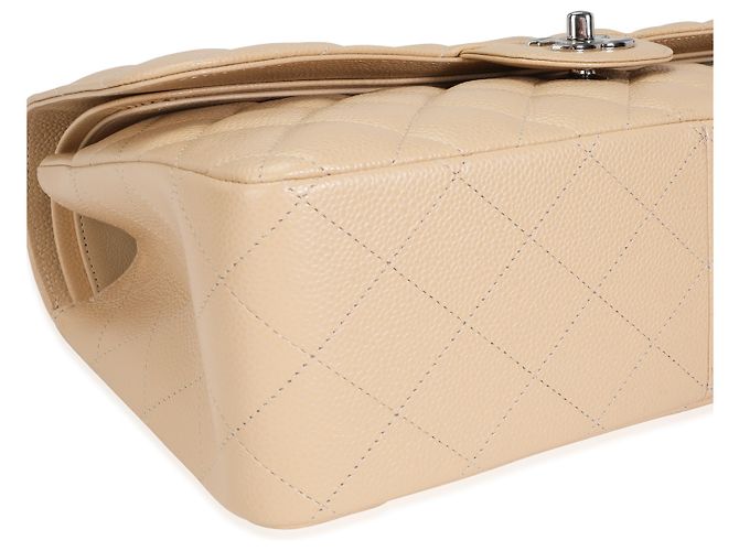 Timeless Bolsa Chanel Bege Acolchoada Caviar Jumbo Classic forrada com aba Marrom - vista 6