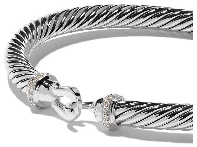 Pulseira com fivela David Yurman Cable Collectibles em prata e diamantes - vista 3