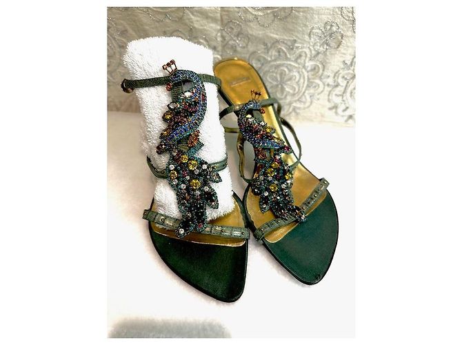 Shy TIMIDI sandali con pavone in cristallo Verde - vista 2