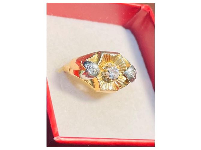 Autre Marque Vecchio anello in oro giallo e bianco 18 carati con 3 Pietre Bianche. Argento D'oro - vista 2