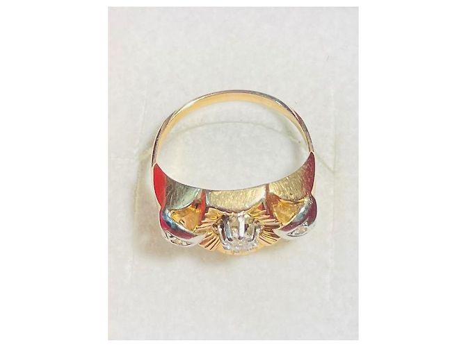 Autre Marque Vecchio anello in oro giallo e bianco 18 carati con 3 Pietre Bianche. Argento D'oro - vista 3
