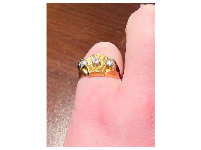 Autre Marque Vecchio anello in oro giallo e bianco 18 carati con 3 Pietre Bianche. Argento D'oro - vista 5