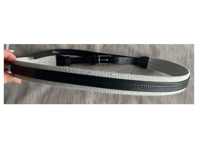 Cintura Dior Homme in pelle nera e tessuto grigio Nero - vista 10