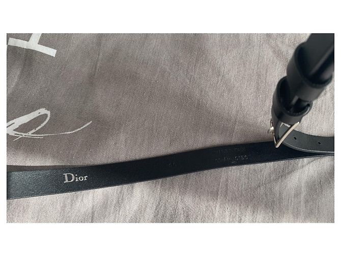 Cintura Dior Homme in pelle nera e tessuto grigio Nero - vista 12