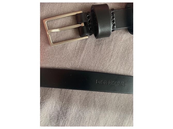 Cintura Dior Homme in pelle nera e tessuto grigio Nero - vista 13