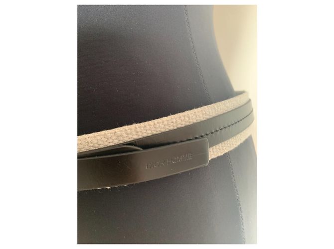 Cintura Dior Homme in pelle nera e tessuto grigio Nero - vista 5