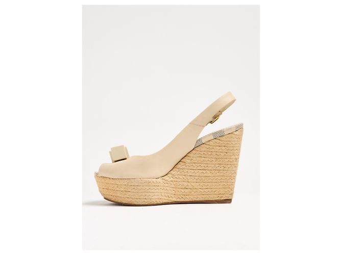 Sandali con zeppa espadrillas decorati Louis Vuitton Gossip Cube in pelle beige - vista 4