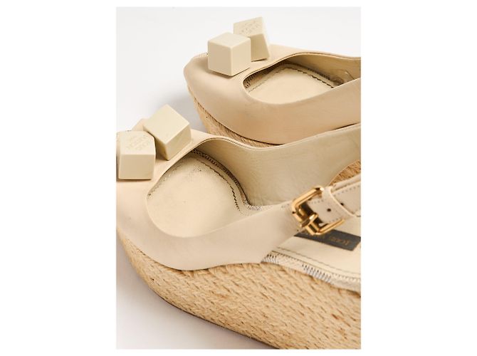 Sandali con zeppa espadrillas decorati Louis Vuitton Gossip Cube in pelle beige - vista 7
