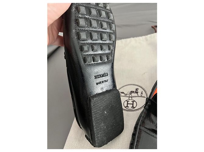 Ballerine Hermès Irving in vernice nera Nero - vista 3