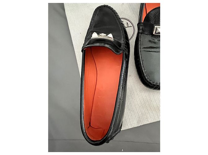 Ballerine Hermès Irving in vernice nera Nero - vista 5