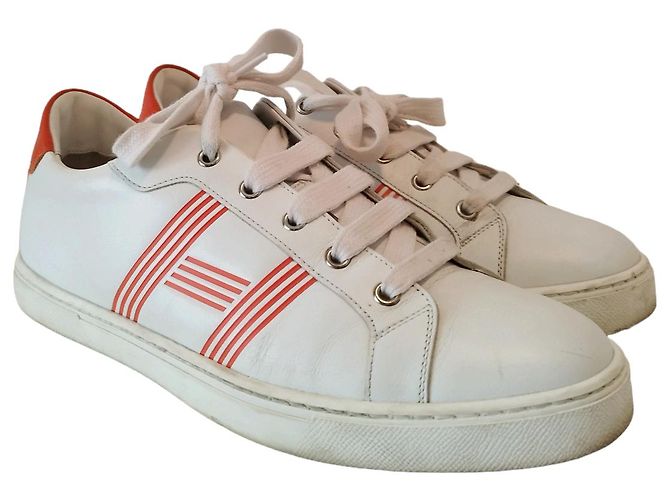Sneakers Hermès Avantage in pelle bianca e arancione Bianco - vista 2