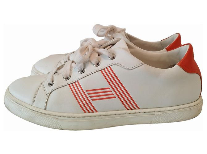 Sneakers Hermès Avantage in pelle bianca e arancione Bianco - vista 4