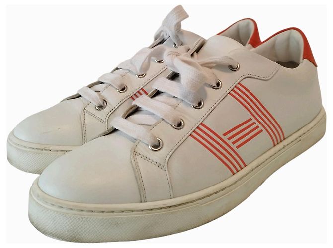 Sneakers Hermès Avantage in pelle bianca e arancione Bianco - vista 5