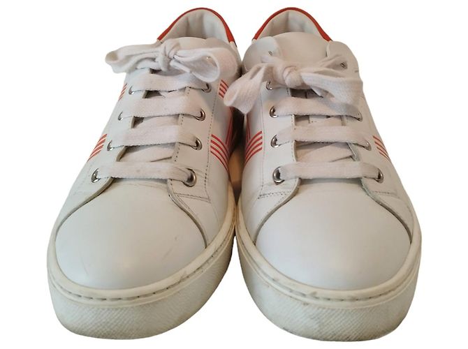 Sneakers Hermès Avantage in pelle bianca e arancione Bianco - vista 6