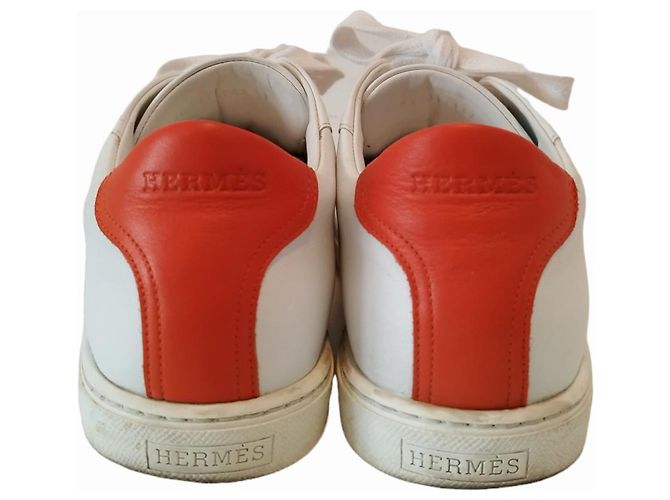 Sneakers Hermès Avantage in pelle bianca e arancione Bianco - vista 7