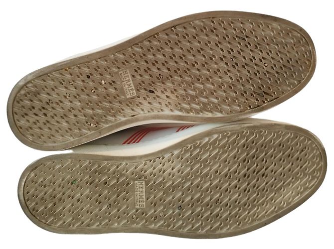 Sneakers Hermès Avantage in pelle bianca e arancione Bianco - vista 8